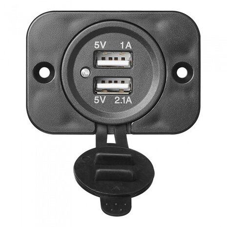 dubbele USB-inbouwdoos met frame 12/24 Volt 29 mm