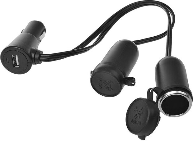 2-weg splitter met USB-poort 12/24 Volt 1 Amp&egrave;re zwart