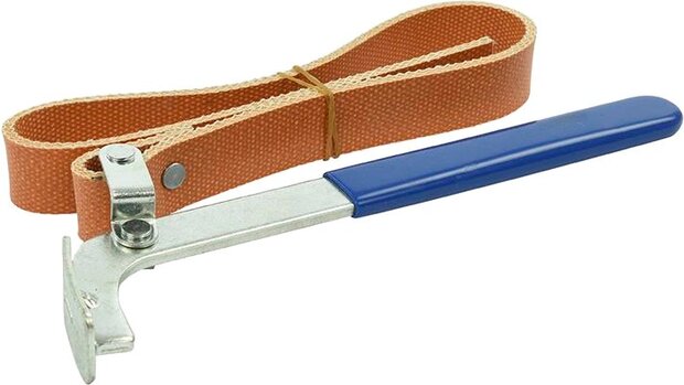 oliefiltersleutel met leren band 24 cm staal