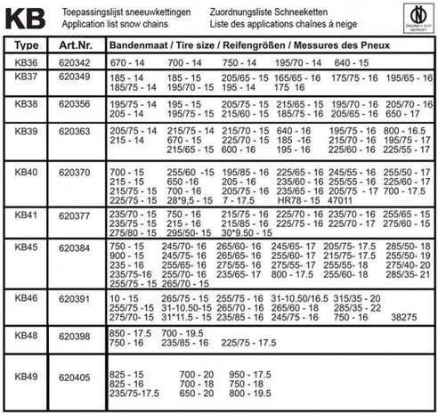 sneeuwkettingen KB41 (235/70-15 tot 225/70-17) 16 mm 2 st