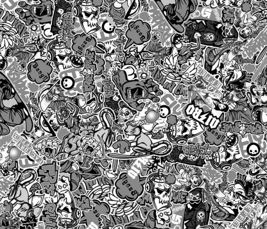 stickerbombfolie Grafitti 200 x 60 cm zwart/wit