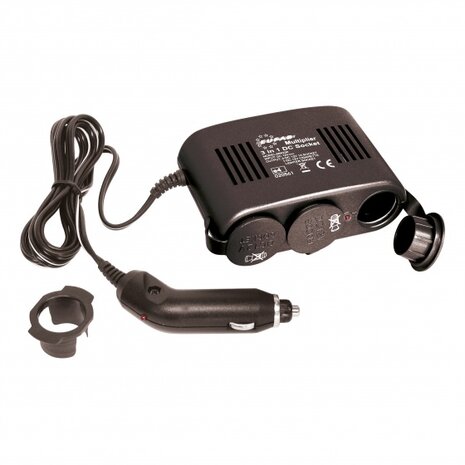 3-weg splitter 12V met controle-led zwart