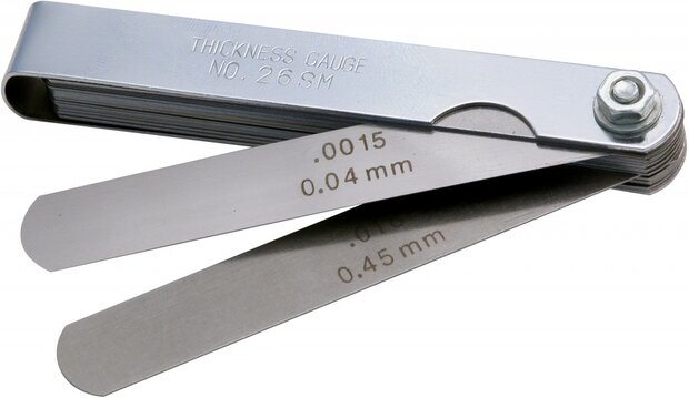 voelermaat 0,04 - 0,63 mm zilver 26-delig