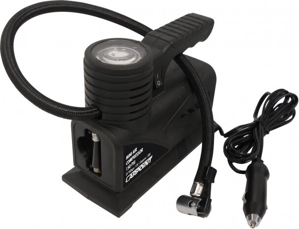 compacte luchtcompressor 12 Volt 10 Bar zwart