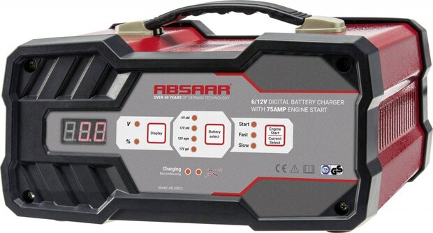acculader + jumpstarter 6/12 Volt 25-120 Ah 12 Amp&egrave;re rood