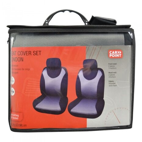 stoelhoezenset London uni polyester zwart/grijs 4-delig