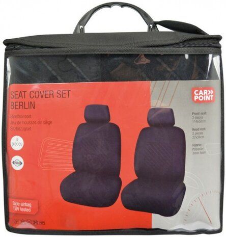 stoelhoezenset Berlin uni polyester zwart 4-delig