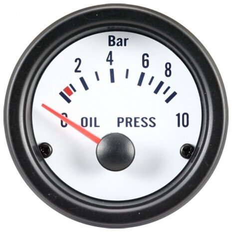 oliedrukmeter met sensor 52 mm 12 Volt wit/zwart