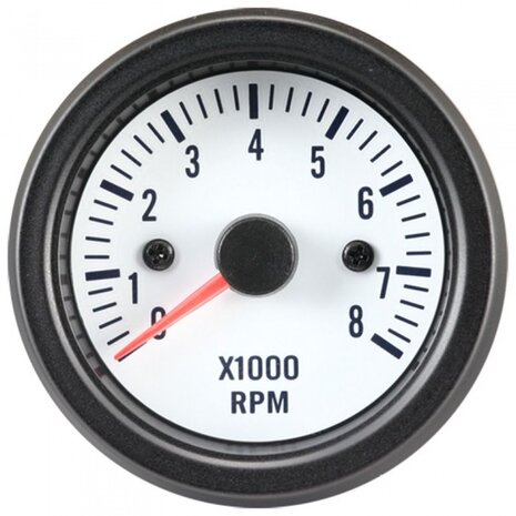 toerenteller 52 mm 12 Volt wit/zwart