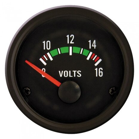 voltmeter 52 mm 12 Volt zwart