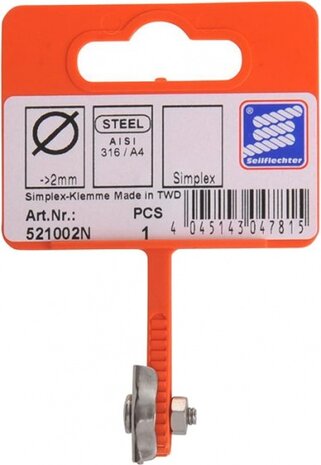 staaldraadklem Simplex 2 mm RVS (aisi 316) zilver