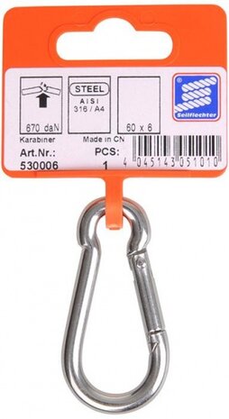 karabijnhaak 60 x 6 mm zilver