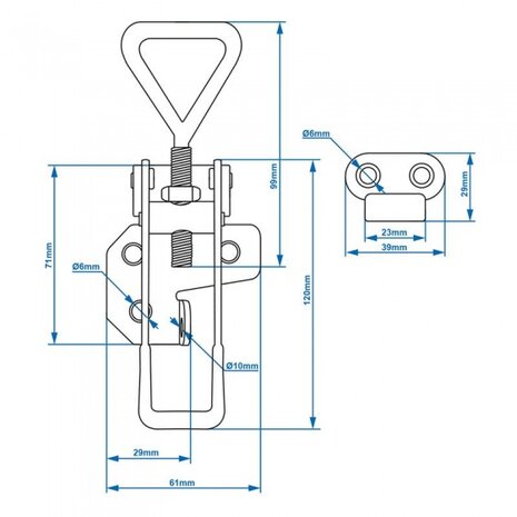 Spansluiting verstelbaar 160-180 mm inclusief tegenstuk zilver