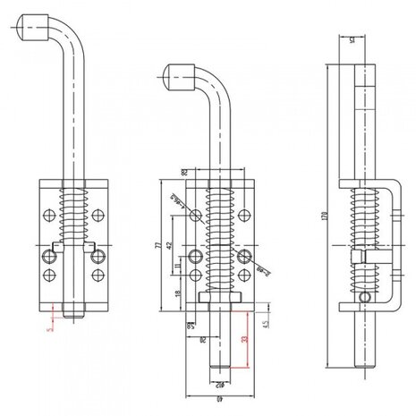 Veergrendel 170 mm zilver