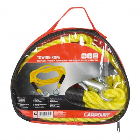Sleepkabel 5 ton 3 meter 18mm geel in zipperbag