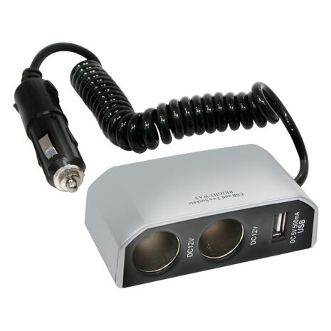 2-weg splitter met &eacute;&eacute;n USB-poort 5/12 Volt zilver