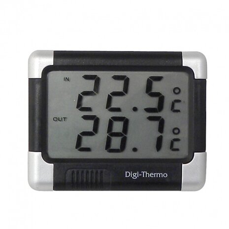 thermometer binnen- &amp; buiten 6 x 8 cm zilver/zwart