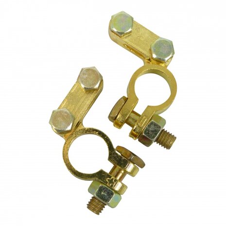 accuklemmenset (+) en (-) DIN 16/18 mm messing goud