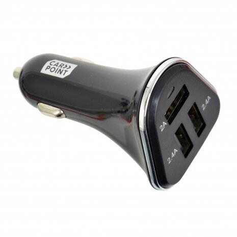 autolader USB trippel 12/24V 2/2,4A zwart