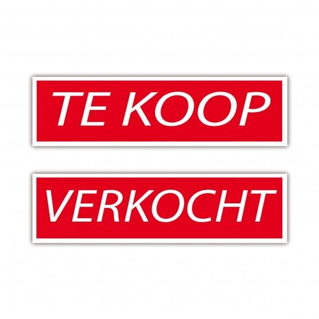 bord Te Koop/Verkocht 30 x 10 cm rood/wit