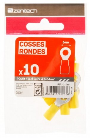 kabelschoentjes rond &Oslash;6 mm &Oslash;3,09 - 6,64 mm geel 10 stuks