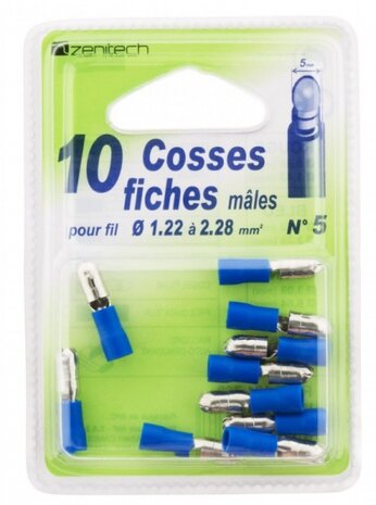 kabelschoentjes male 5 mm &Oslash;1.22 - 2.28 mm blauw 10 stuks