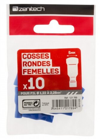 kabelschoentjes 5 mm &Oslash;1,22 - 2,28 mm blauw 10 stuks