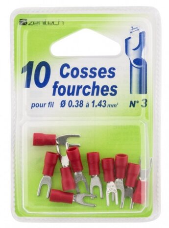 kabelschoentjes vork 3 mm &Oslash; 0,38 - 1,43 mm rood 10 stuks
