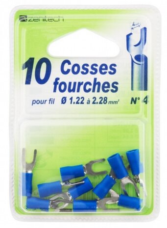 kabelschoentjes vork 4 mm &Oslash;1,22 - 2,28 mm 10 stuks blauw