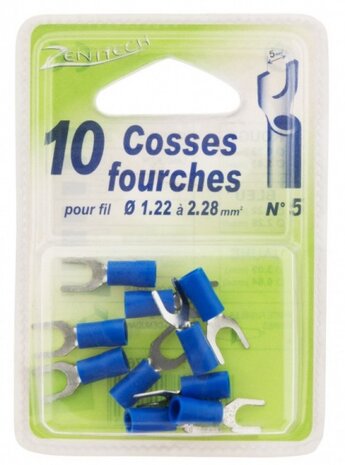 kabelschoentjes vork 5 mm &Oslash;1,22 - 2,28 mm 10 stuks blauw