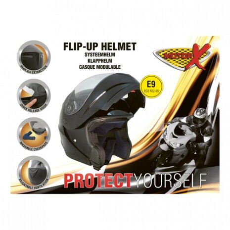 motorhelm systeemhelm glanzend zwart maat L
