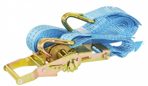 ratelspanband met haken 38 mm 5 meter 1000 kg blauw