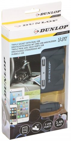 stekkerdoos aanstekerplug 3-weg (12V - 3,4A) zwart