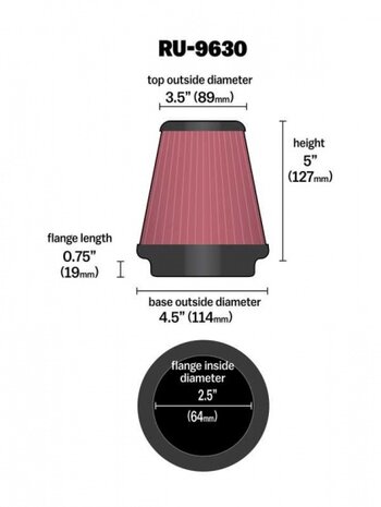 luchtfilter RU-9630 universeel 89 x 114 mm rood