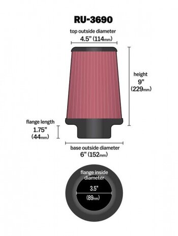 luchtfilter RU-3690 universeel 89 mm &Oslash;114/152 mm rood