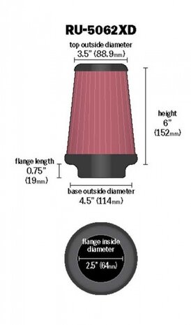 luchtfilter RU-5062XD universeel 64 mm &Oslash;88,9/114 mm rood