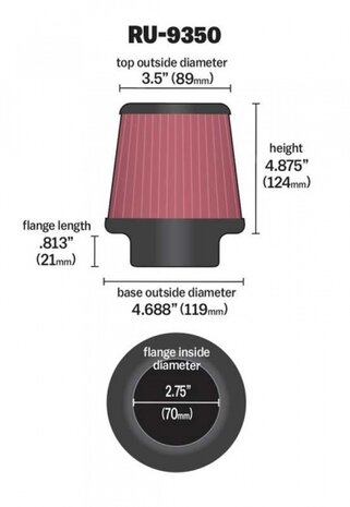 luchtfilter RU-9350 universeel 70 mm &Oslash;89/119 mm rood