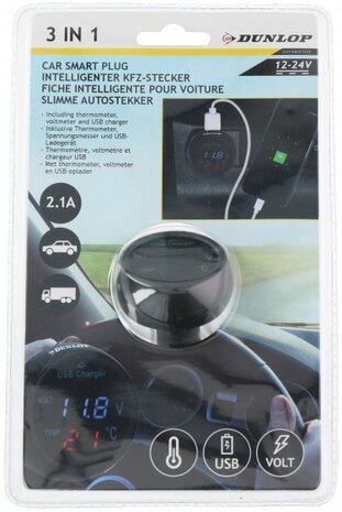 3-in-1 autolader USB 12/24V - 2,1A zwart 6 cm