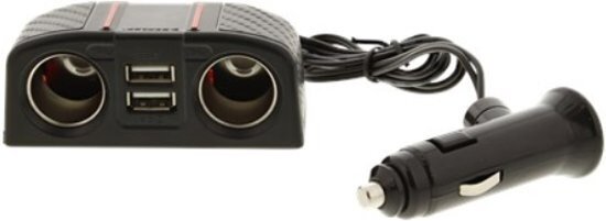 2-weg splitter 12/24 Volt met dubelle USB-poort zwart