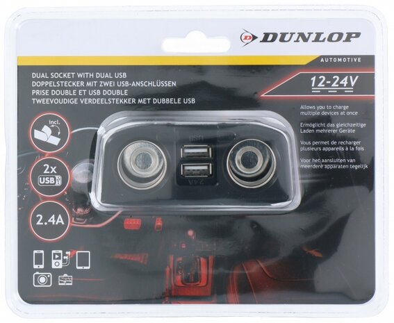 2-weg splitter 12/24 Volt met dubelle USB-poort zwart