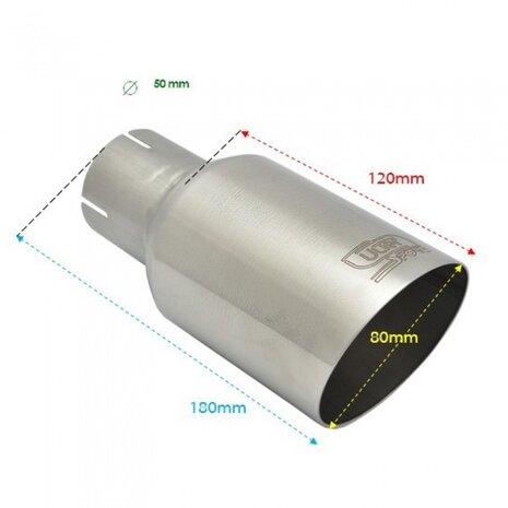 uitlaatsierstuk rond/schuin &Oslash;80/50 mm 180 mm geborsteld RVS zilver