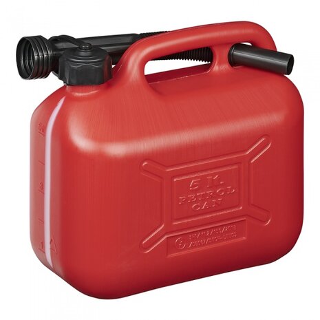 jerrycan 5 liter met vulslang kunststof rood UN-gekeurd