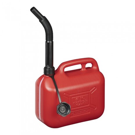 jerrycan 5 liter met vulslang kunststof rood UN-gekeurd