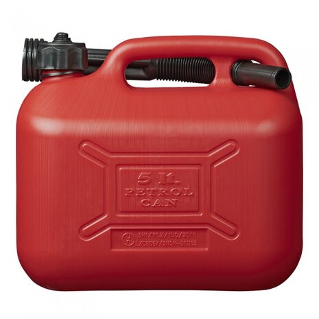 jerrycan 5 liter met vulslang kunststof rood UN-gekeurd