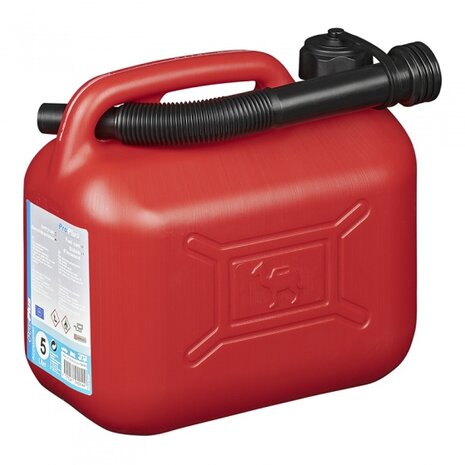 jerrycan 5 liter met vulslang kunststof rood UN-gekeurd