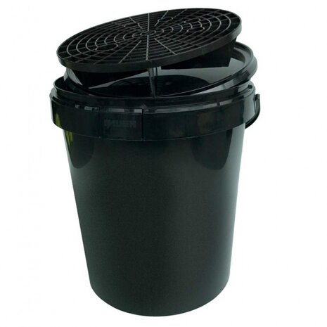 emmer met deksel en grid 15 liter zwart
