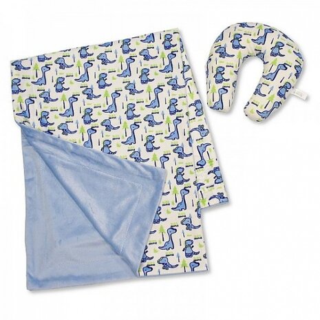 reisset babydeken en nekkussen dino 2-delig blauw
