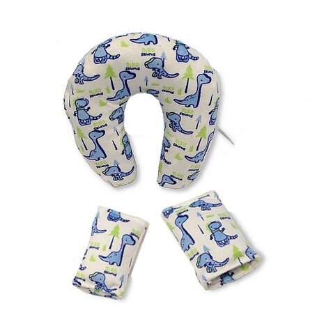 reisset gordelhoezen en nekkussen dino 3-delig blauw/wit
