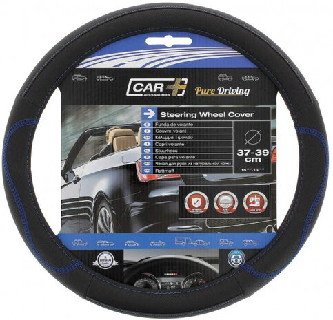 auto stuurhoes 37 - 39 cm PVC zwart/blauw