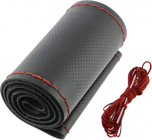 stuurhoes met veter universeel 37-39 cm leer zwart/rood